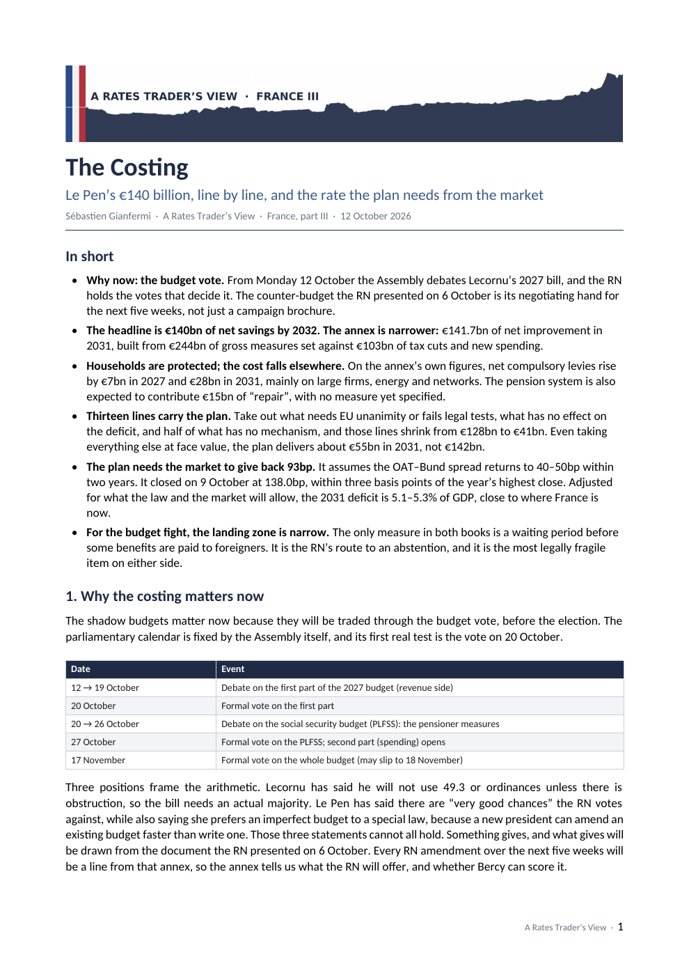 First page of The Costing, dated 12 October 2026